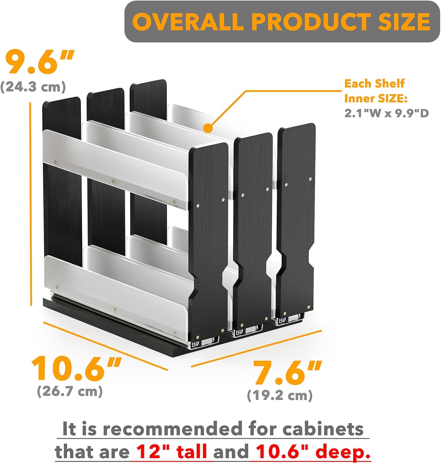 SpaceAid Bamboo Pull Out Spice Rack Organizer for Cabinet, Heavy Duty Slide Out Seasoning Kitchen Pantry Sliding Vertical Organization, 7.6" Wide, 3 Drawers(2" Wide), 2-Tier, Natural