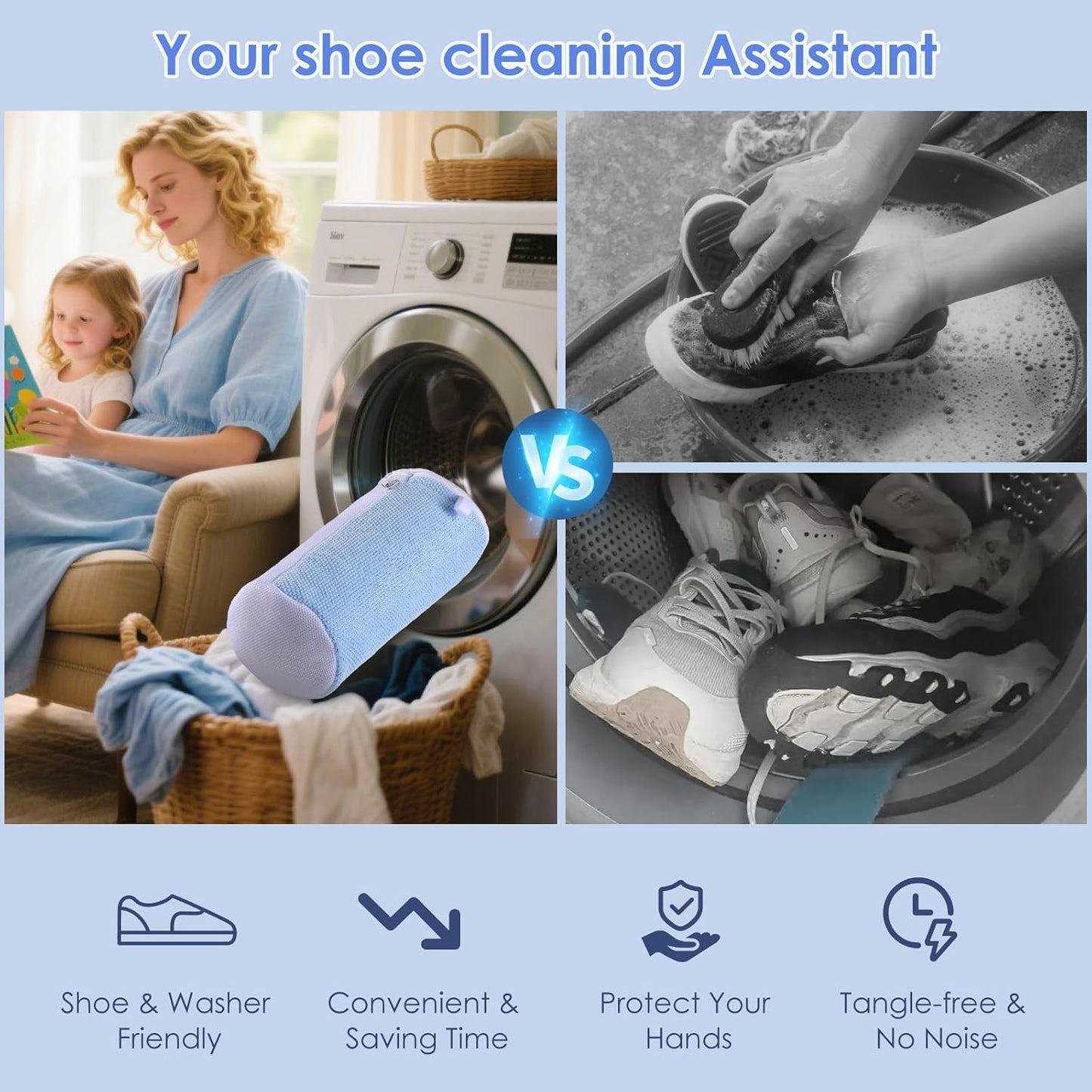 2-Pack Shoe Washing Machine Bags for Sneakers & Delicate Shoes, White | 3X Fade-resistant Fabric and 20,000+ Dense Fibers Lift Dirt, Protect Shoes and Reduce Scrubbing, Washer / Dryer Safe