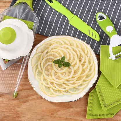V-Blade Mandoline Slicer 0.06/0.10/0.14 Inch Adjustable Thin slice Lemon Slicer Kitchenaid Accessories Grater 420 Stainless Steel Food Fruit Vegetable Slicer with Finger Guard Protector (Green)
