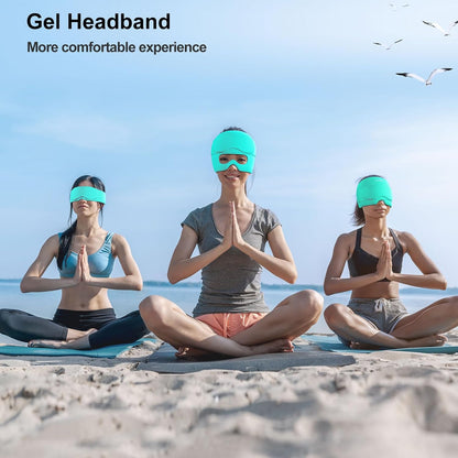 2 in 1 Migraine Relief Cap with Gel Eye Mask, Headache Relief Cap Ice Head Wrap Hot and Cold Therapy Hat Gift for Women for Headache Puffy Eyes Sinus and Tension Stress Relief (Light Purple)