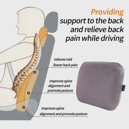 Lower Back Automotive Lumbar Support Pillow for Car Recliner Cushion Black | Soft Latex Memory Foam Suede, Home Office Chair Desk Accessories, Thin Waist Pain Relief, Driving Seat Relax, Ergonomic