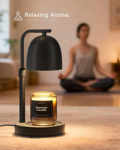 Candle Warmer Lamp with Timer Dimmable, Adjustable Height Black Candle Warmer for Jar Candles, Birthday Gifts for Women & Men, Office Decor, House Warming Gift, Wax Melt Warmer with 2 Bulbs