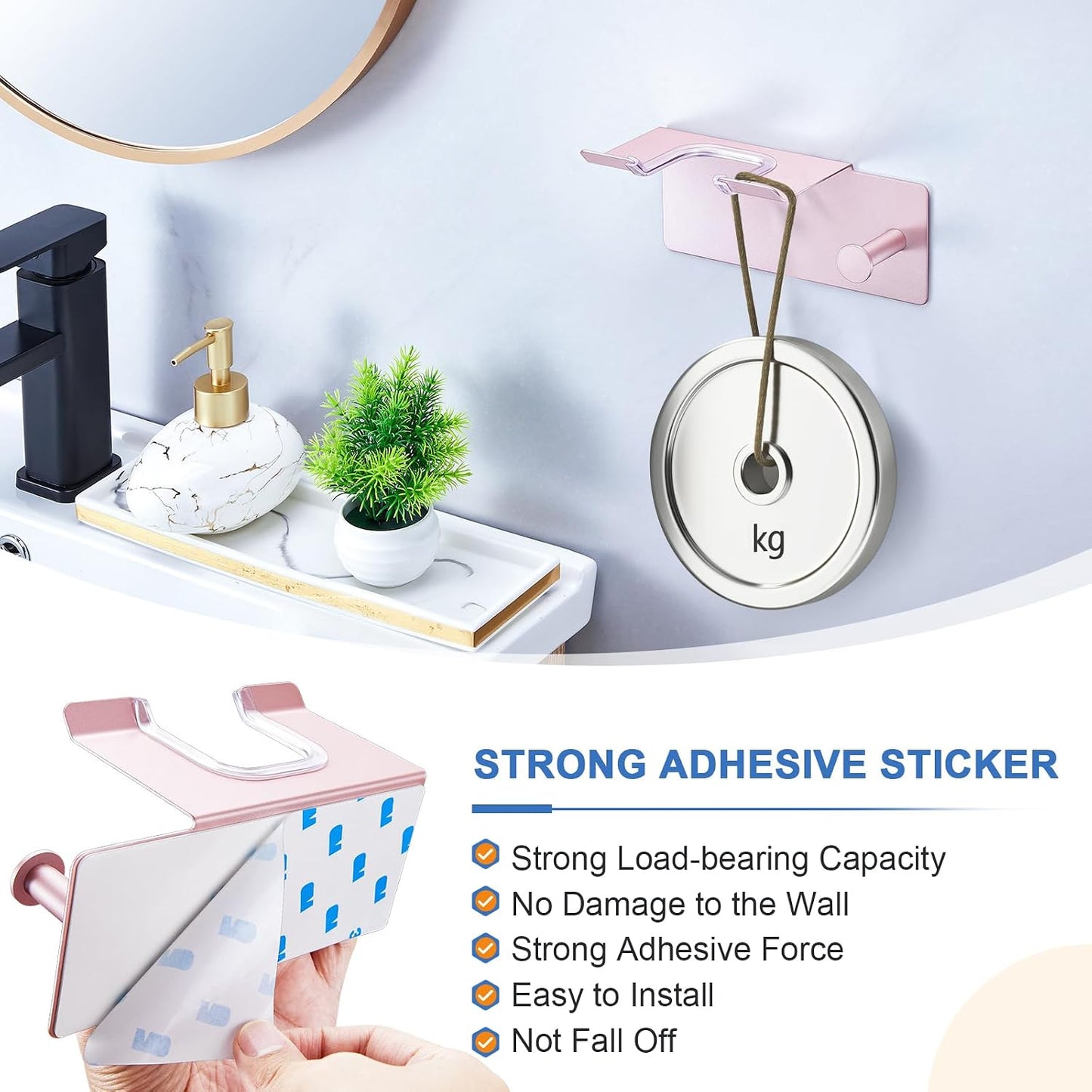 Hair Dryer Holder Wall Mounted, Blow Dryer Holder Adhesive, Metal Hairdryer Holder for Bathroom, Hair Tool Organizer with Plug&Cord for Cabinet Bathroom Bedroom Barber Shops (Rose Gold)