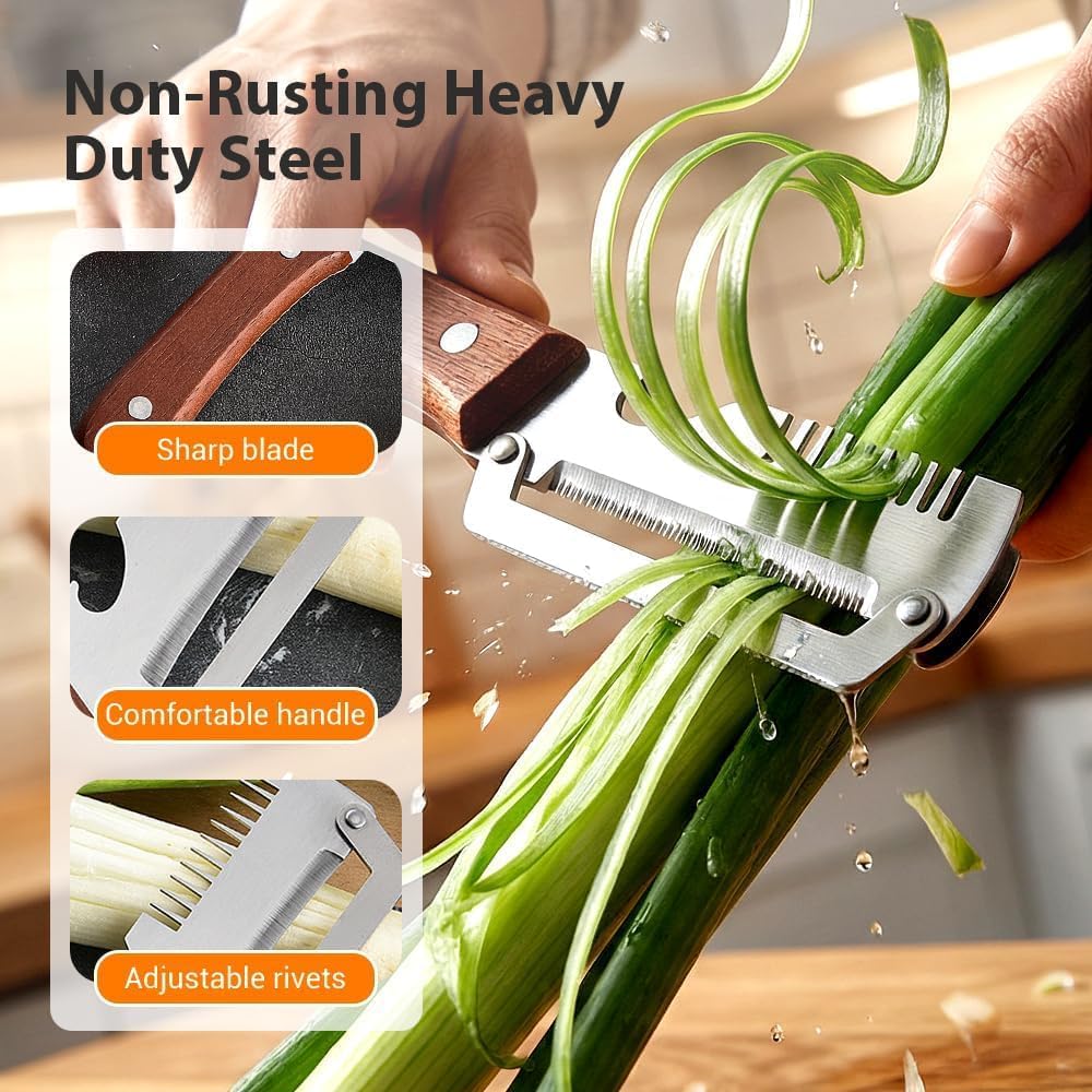 Multifunctional Vegetable Peeler with Wooden Handle and Bottle Opener, Stainless Steel Peelers for Kitchen, Multi Functional Vegetable Peeler for Fruit Potato Carrot Pumpkin Zucchini（1-PACK）