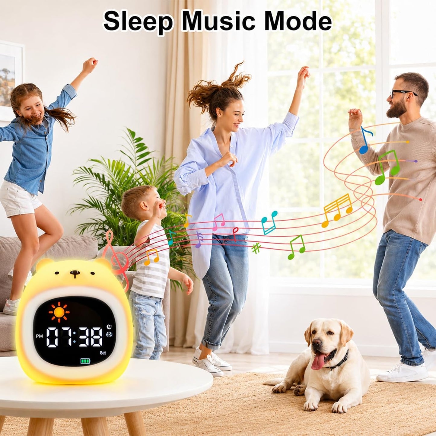 Kids Alarm Clock, Sunrise Alarm Clock with Night Light, LED Display Bedside Clock with Sleep Music Soothing Sounds, Snooze Function, 12/24H, 6 Adjustable Brightness for Bedroom, White Bear