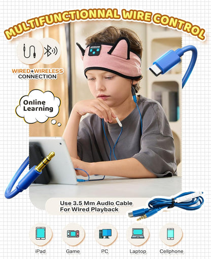 KIDSBAND Kids Bluetooth Headphones, Sleep Headband [Wireless & Wired Playback 2in1] Foldable Headphones for School/Travel/Tablet/Sleep