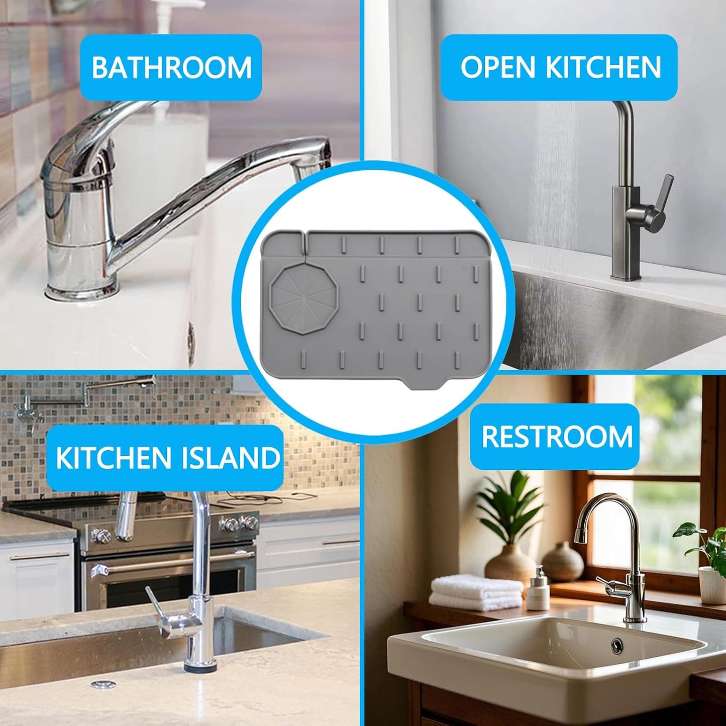 Mini Sink Splash Guard & Faucet Mat for Kitchen Sink Compact 8.3" Kitchen Faucet Splash Guard Mat, Small Kitchen Sink Organizer & Sponge Holder for Kitchen, Bathroom, Corner Sink (Black)