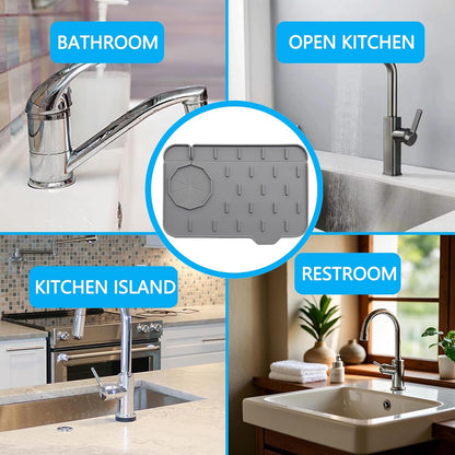 Mini Sink Splash Guard & Faucet Mat for Kitchen Sink Compact 8.3" Kitchen Faucet Splash Guard Mat, Small Kitchen Sink Organizer & Sponge Holder for Kitchen, Bathroom, Corner Sink (Black)