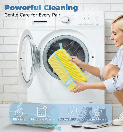 Shoe Washing Machine Bag 2-Pack, Reusable Heavy Duty Laundry Bag - 360° Deep Clean for Sneakers, Tennis Shoes in Washer & Dryer, Prevents Deformation, Yellow