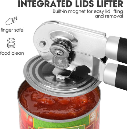 UHIYEE Hand Held Can Opener Manual with Magnet for Home Kitchen, Black | Easy Work, Premium 420J2 Steel, Magnetic Lid Lifter, Easy-Turn Oversized Knob, Arthritis Friendly, Smooth Edge