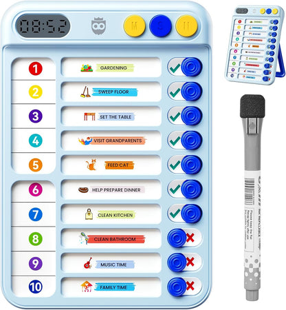 Chore Chart for Kids with Timer, 21 PCS Checklist Magnetic Schedule Board, ADHD Tools with 99-Min Countup/Down Visual Timer, Bedtime/Morning/Daily Routine Chart Dry Erase to Do List with Slider(White)