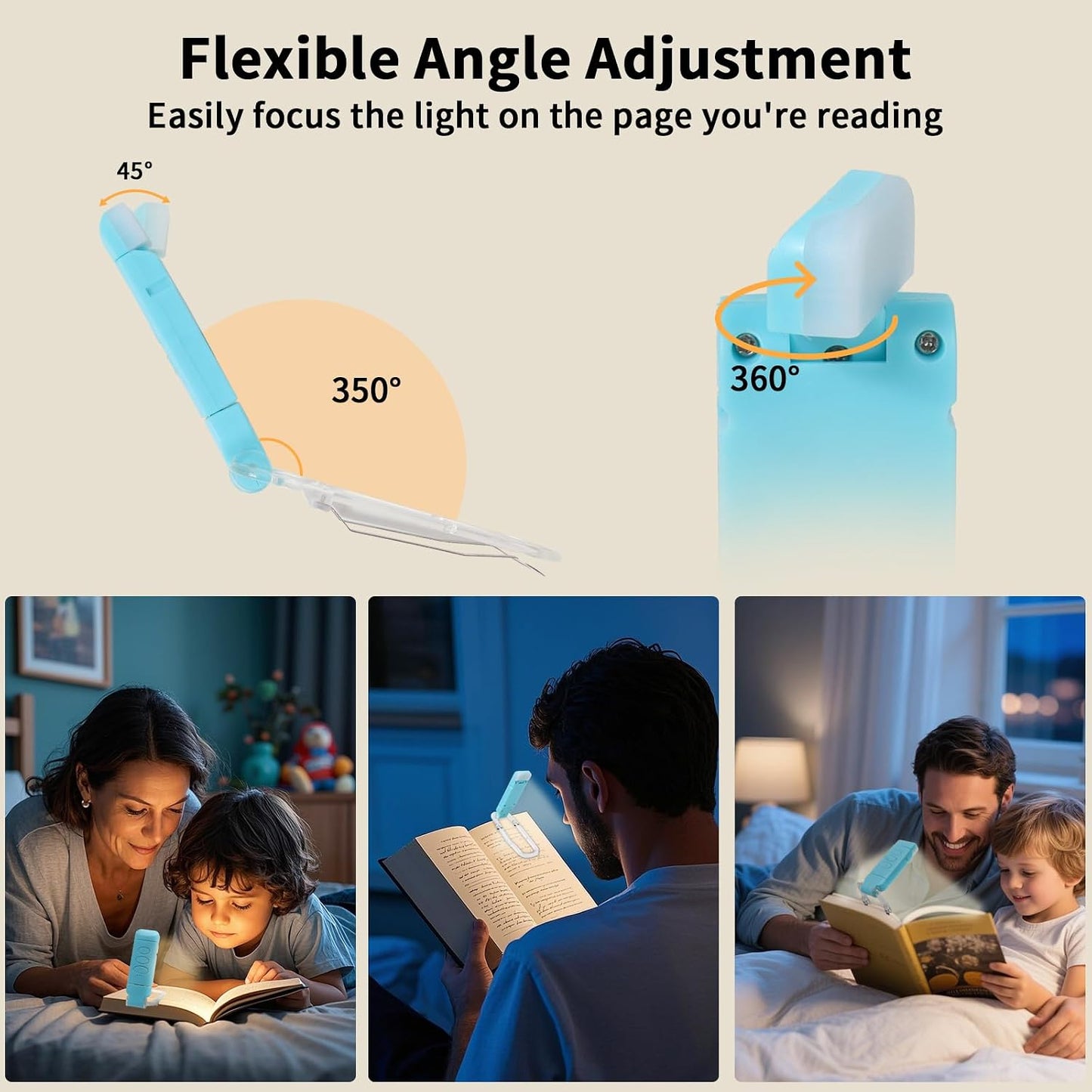 24 Led Rechargeable Book Light for Reading in Bed-Eye Caring 3 Color Temperatures,80 Hrs Runtime Lightweight Clip-On Lamp, Perfect for Kids, Book Lovers, and Student Gifts(Black, Rotating)