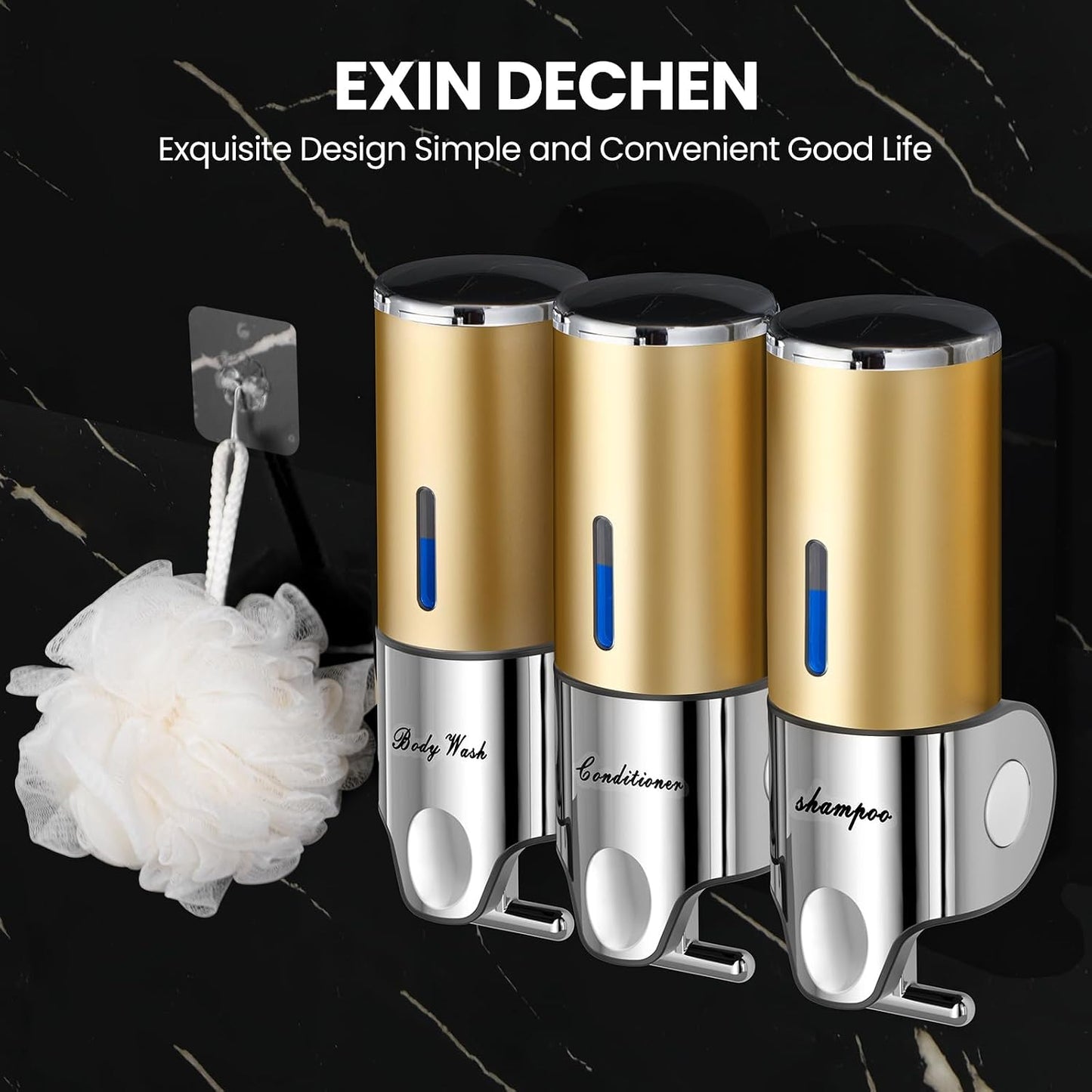 EXIN DECHEN Shampoo and Conditioner Dispenser(Triple x 16.9 oz,Clear) | Easy Installation,Wall-Mounted,Bottle Separable,Large Capacity,Shower Shampoo Conditioner Body Wash Dispenser for Bathroom
