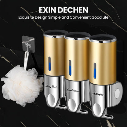 EXIN DECHEN Shampoo and Conditioner Dispenser(Triple x 16.9 oz,Clear) | Easy Installation,Wall-Mounted,Bottle Separable,Large Capacity,Shower Shampoo Conditioner Body Wash Dispenser for Bathroom