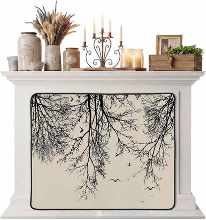 Magnetic Fireplace Cover Tree Branches Bird Fireplace Screen Decorative Brown Black Twigs Deadwood Insulation Fireplace Blocker Save Energy Fireplace Draft Stopper Covers for Living Room 45x34 Inch