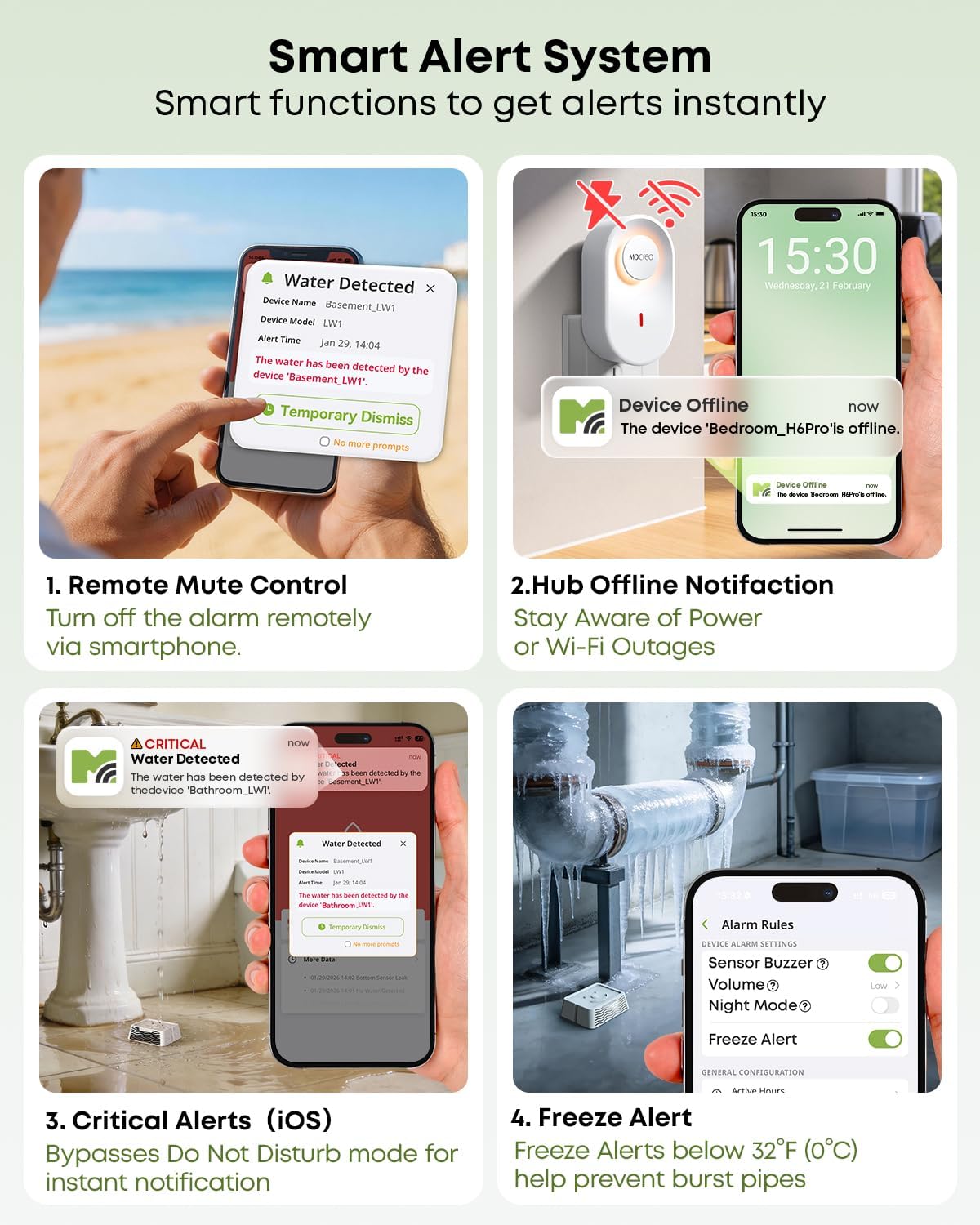 WiFi Water Leak Detector Kit, 2000ft Long Range, SMS App Email Alerts, 105dB Adjustable Alarm, Leak Severity Tracking, 5-Year Battery Life, 3 IP67 Water Leak Sensors for Home Basement Kitchen