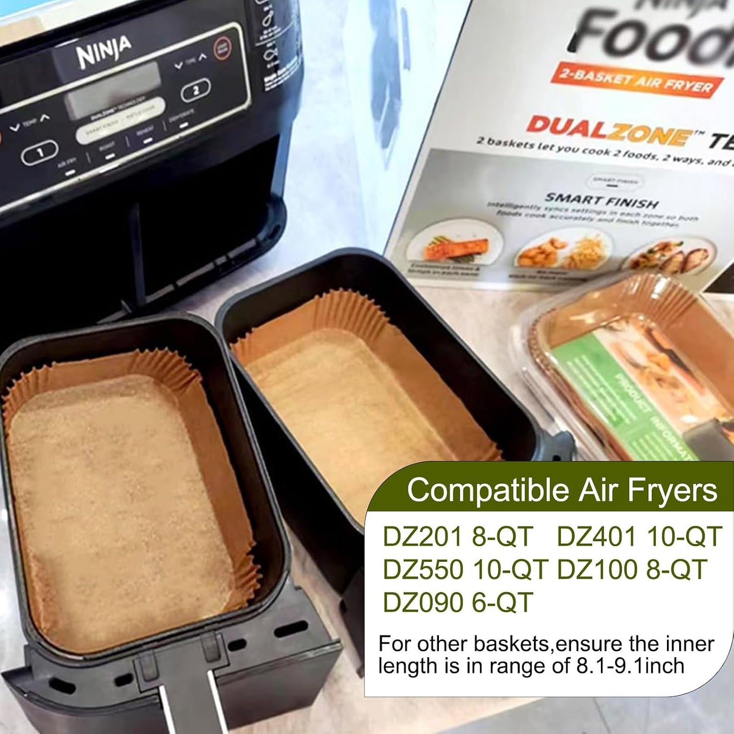 Air Fryer Liners for bella 4Qt Slim Air Fryer, Bella Air Fryer Accessories, Parchment Paper Liners Disposable Rectangular for Ninja Foodi 2-Basket, Instant Pot Vortex Plus, PowerXL Vortex(100Pcs)