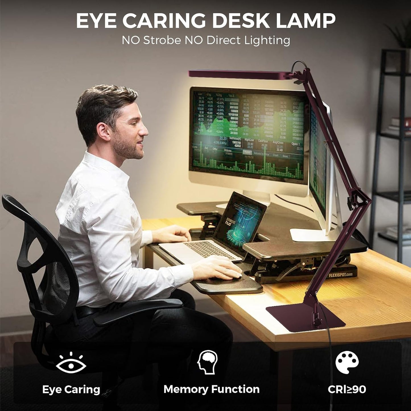 SKYLEO Desk Lamp for Home Office, Eye Comfortable LED Desk Light for Long Hours, Adjustable Swing Arm with Memory Function, Black