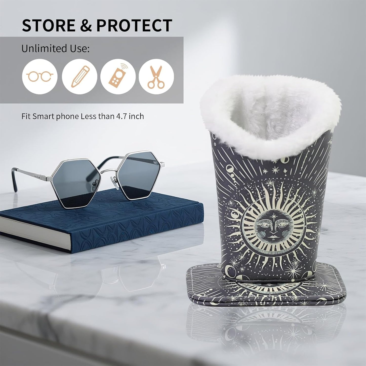 Plush Lined Eyeglasses Holder, Cute Magnetic PU Leather Glasses Stand Case for Women Men Kids