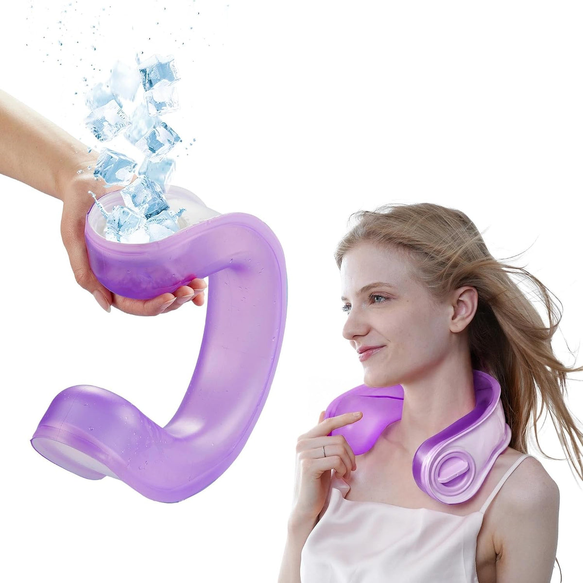 Neck Cooler for Hot Weather, Reusable Wearable Ice Water Neck Wrap with Wide Mouth for Ice Cubes, U-Shaped Cooling Neck Pack for Summer Heat, Outdoor Work, Sports, Travel & Hot Flashes, Blue