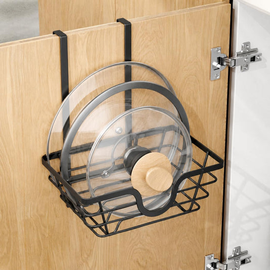 TIDIIABODE Pot Lid Organizer, Adjustable Kitchen Pot Lid Holder Inside Cabinet, Kitchen Cabinet Organizer Hanging for Food Storage Container, Pot, Pan Lid & Bakeware, Black