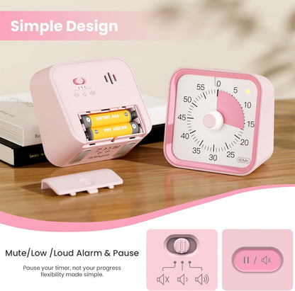 Visual Timer for Kids, Countdown Timer with Pause Function, White | Timer for Kitchen Cooking, Classroom, Study, Toddler, ADHD, Cute Timer Clock, Alarm 3 Volume Levels, Light Indicator