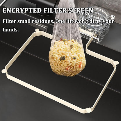 Kitchen Sink Strainer with Filter Mesh Bag, Food Waste Filter Basket, Suction Cup Folding Washing Vegetables and Fruits Drying Bag Holder