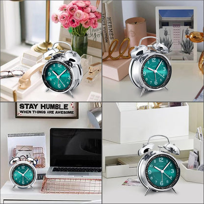 Peakeep Loud Alarm Clock for Heavy Sleepers Adults, Metal 4.5 Inches | Twin Bell Battery Operated Analog Alarm Clocks for Bedrooms Kids' Room Decoration (Jewel Blue)
