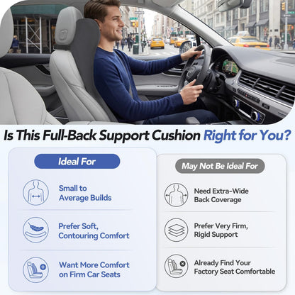 Lumbar Support Pillow for Car with Headrest, Memory Foam Cushion for Back & Neck Support, Muscle Fatigue Relief, Full-Length S-Curve Support for Long Drives, Fits Cars, SUVs, Trucks