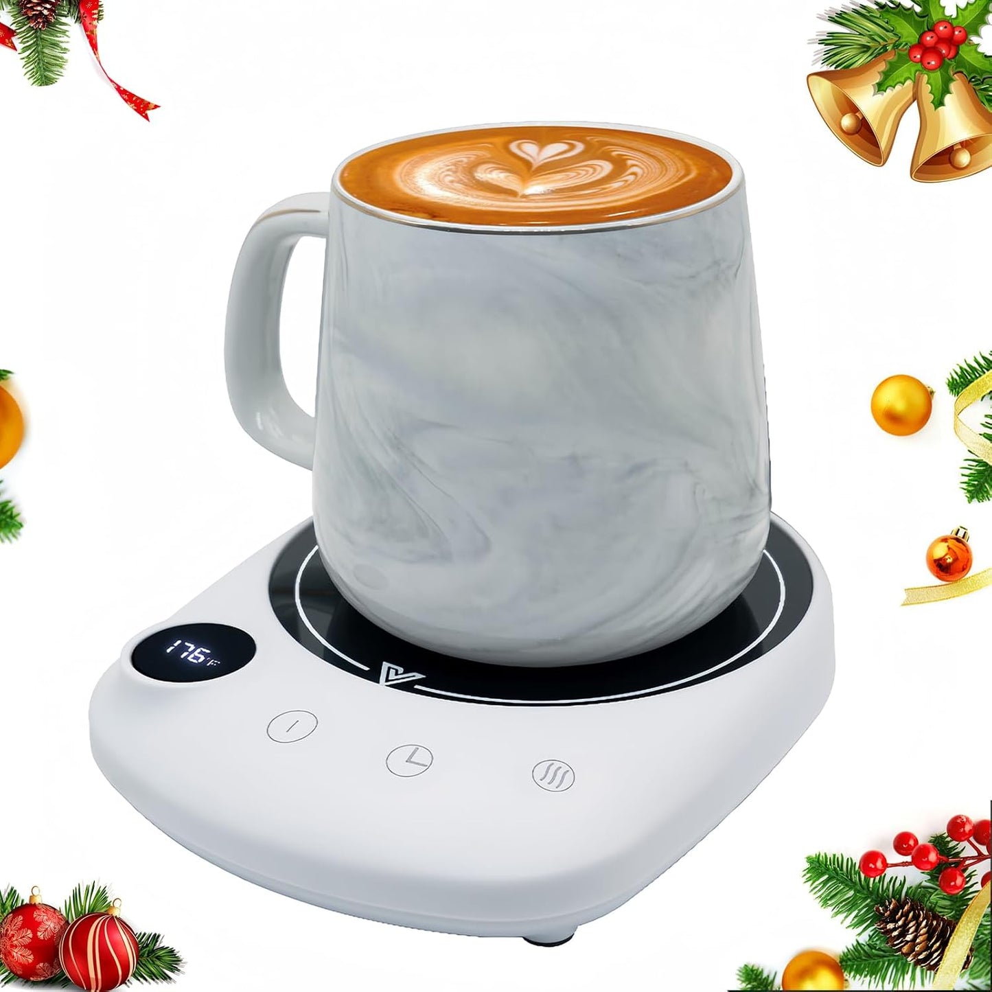 ARISKEY Coffee Mug Warmer，Smart Cup Warmer Auto Shut Off with 5 Temp and 1-12H Timer Setting,50W Electric Beverage Tea Milk Warmer for Cups, Heating Plate Candle Wax Warmer Up to 176℉(Touch Button)