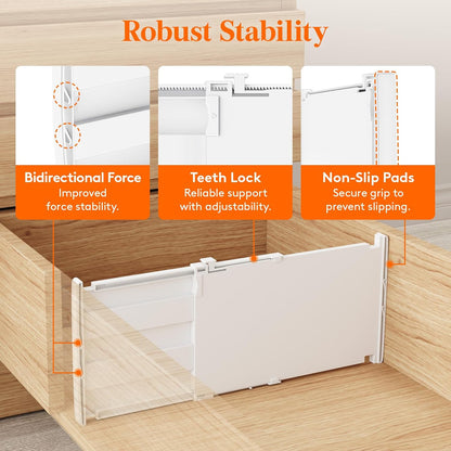 Lifewit 8" Tall Drawer Dividers, Adjustable Deep Drawer Organizer Clothes | 4 Pack 13.8"-22.2" Expandable White Plastic Separators for Dresser, Kitchen, Cabinet, Closet, Office Organization & Storage
