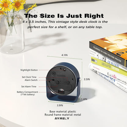 AYRELY® 3.5" Small Analog Travel Alarm Clock, Battery Operated Desk Clock | Cute Table Clock with Light, Adjustable Angle, Bedside, Bedrooms, Kids' Rooms and Living Room Decor (Orange)