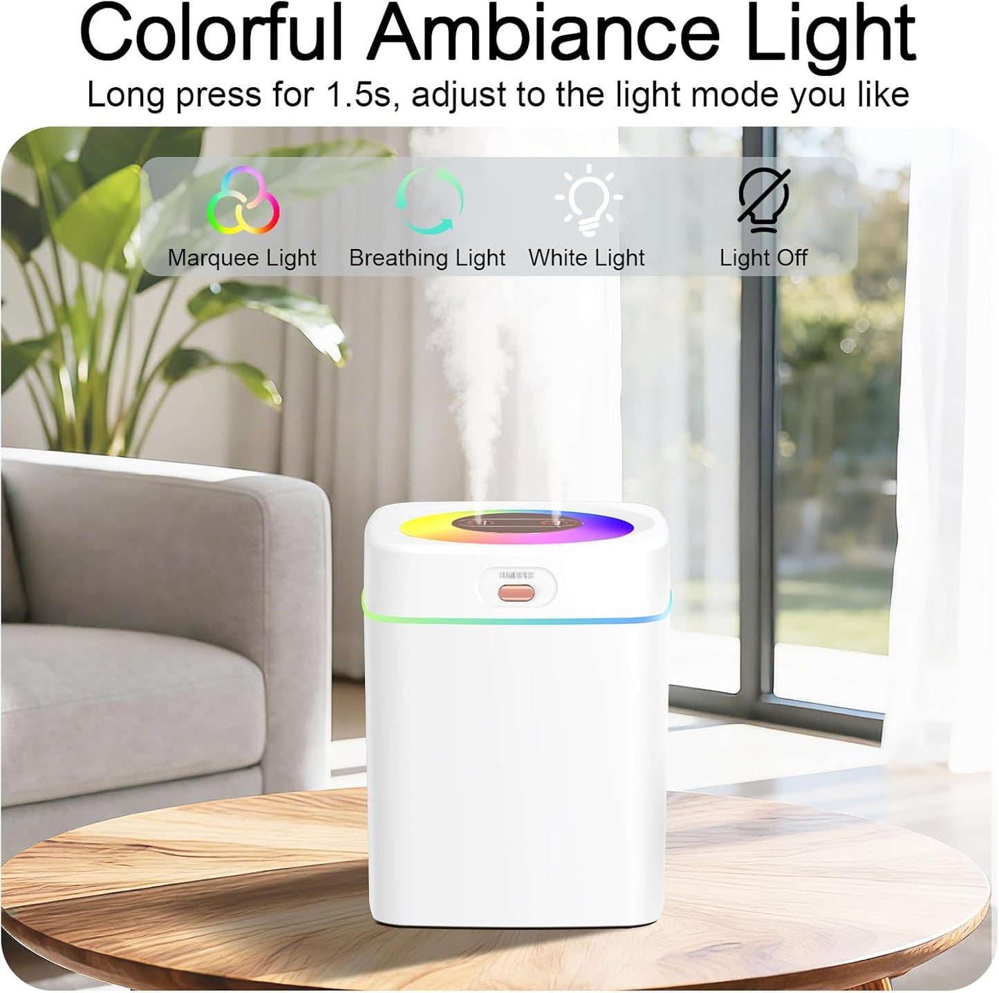 Humidifier for Bedroom, 25dB Cool Mist Humidifier for Home, 2L Top Fill Tank for Large Rooms with 24H Runtime, NightLight, 12H Auto-off Safe for Baby Nursery, Office, Pets, Plants, SD03a, White