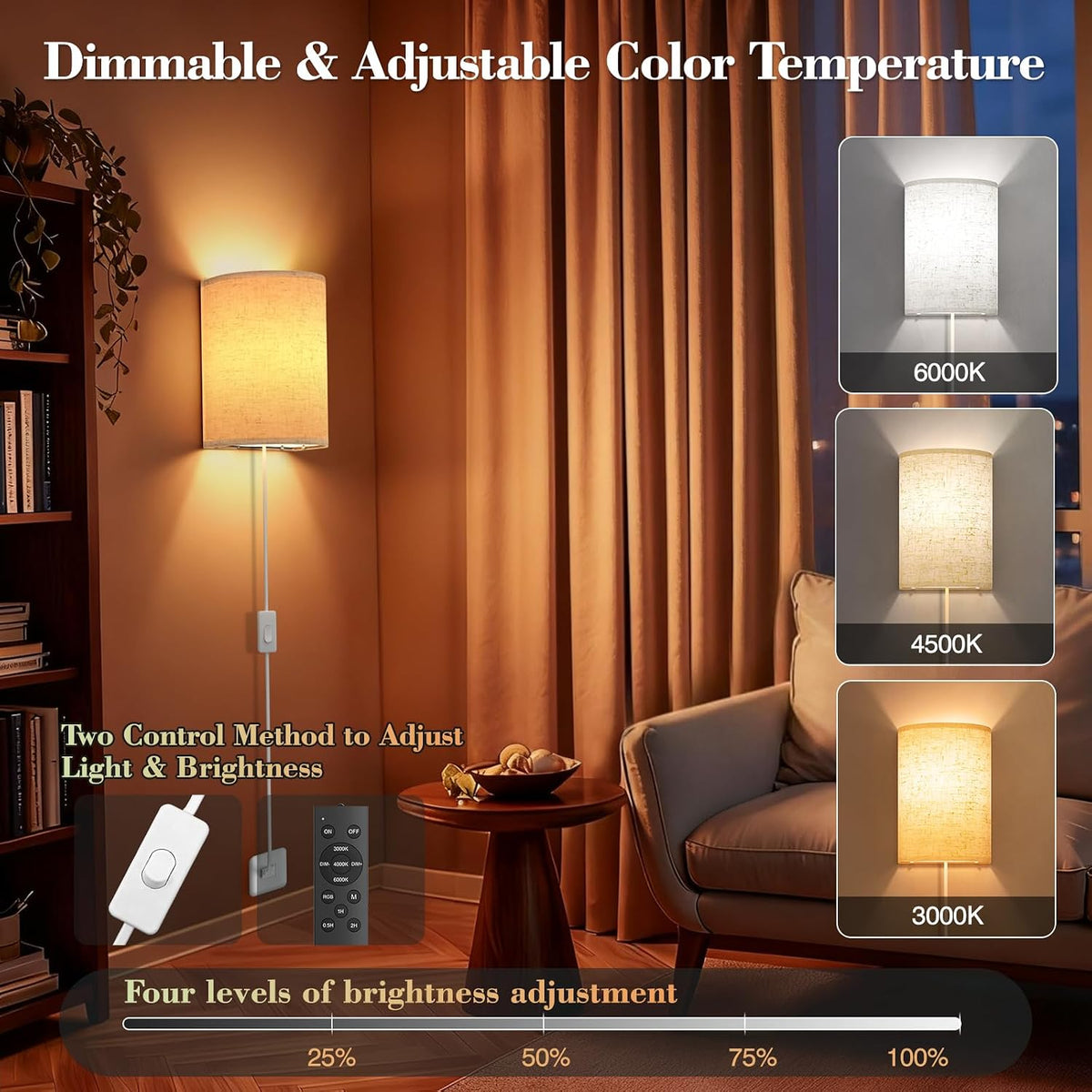 Battery Operated Rechargeable Wall Sconce Set of Two with 10000mAh Battery