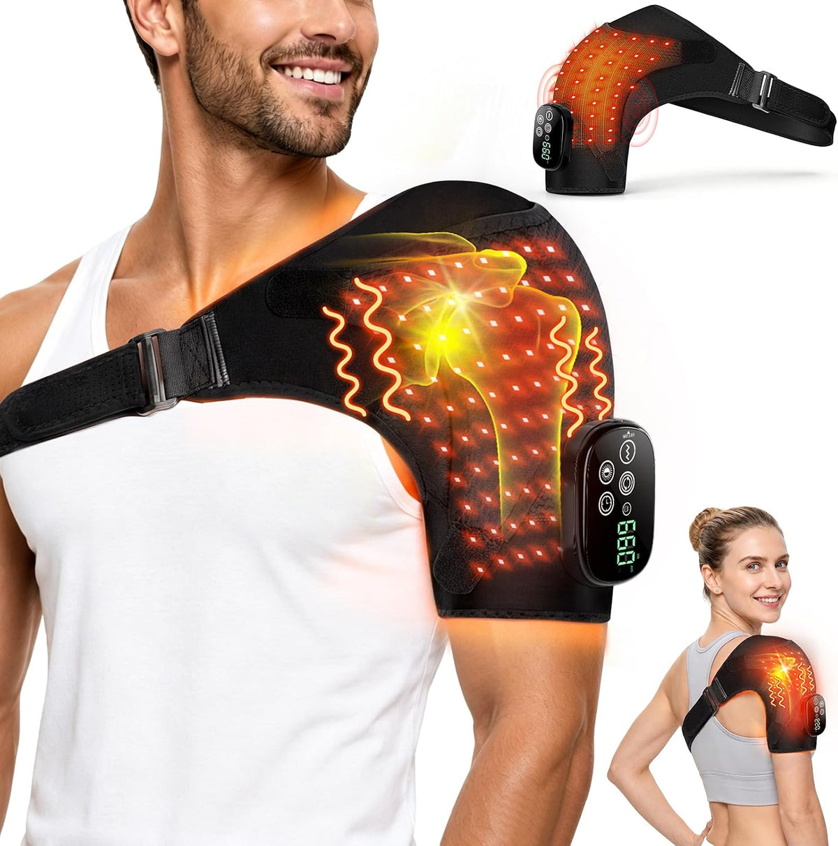 Cordless Red Light Therapy for Shoulder with Massage & Heat, 5000mAh