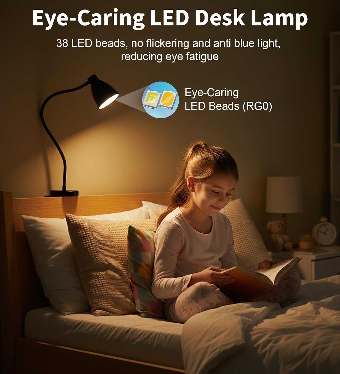 BOHON No Install Bedside Reading Light, Clip-Free Wall Mounted Lamp Black | 5 Colors & 10 Brightness Levels, Flexible Gooseneck, 30 Min Auto-Off Timer, Bed Lights for Headboard, Bedroom, Dorm