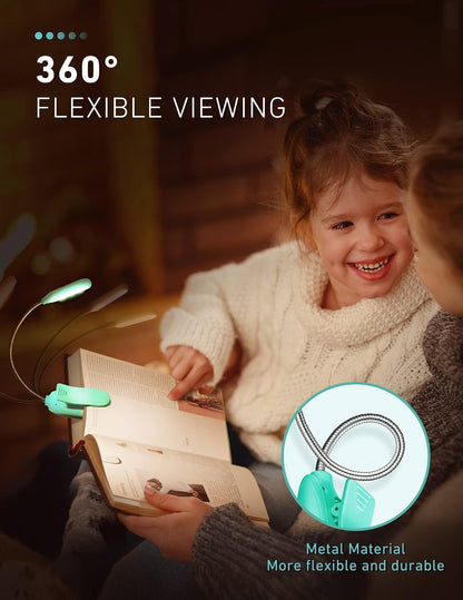 Monotremp Rechargeable Book Lights for Reading at Night, Clip-On 3 Colors | Eye-caring ultralight clip-on, stepless dimming, no flicker, amber mode, 80H runtime, 1.3oz, memory, gift for book lovers.