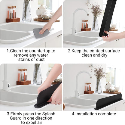19.3 inch Silicone Sink Splash Guard, Splash Guard for Kitchen Sink Area, Backsplash Protector for Kitchen Countertop & Bathroom Bathtub with Non-Slip Strong Suction, White