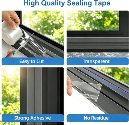 Litaibai Transparent Window Weather Sealing Tape, 2 in x 33 ft, 20 Mil | 20 mil clear PET film, removable adhesive, helps reduce drafts and energy loss, for windows, doors, and window AC units