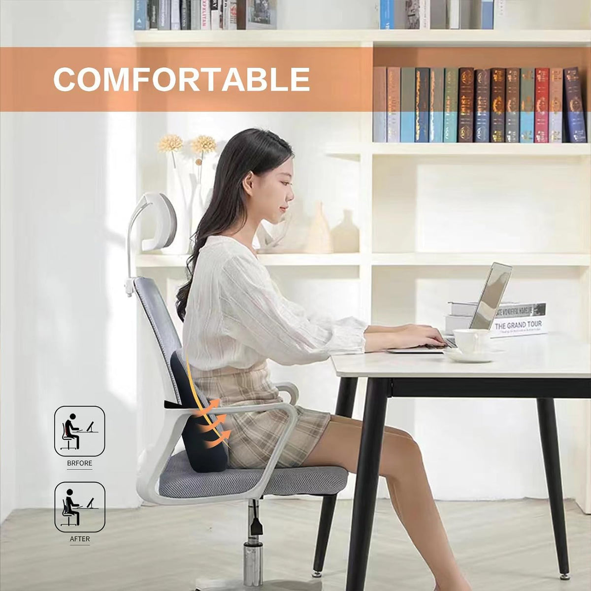 Super Cozy Lumbar Support Pillow for Car/Office Chair, 100% Memory Foam
