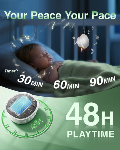 Portable White Noise Sound Machine for Baby Kids Adults, 20 Natural Soothing Sounds, 48H Battery Playback, 30 Volume Levels, 3 Timers, Memory Function & Soft Night Light for Sleep, Home, Travel, Mini