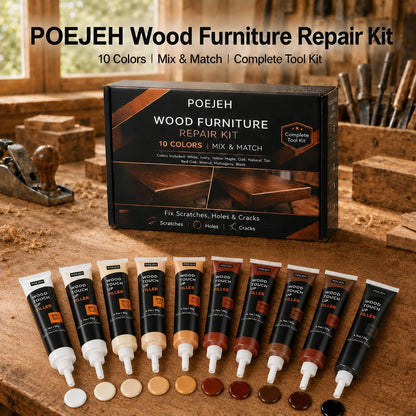 10 Color Wood Repair Kit Blendable Anti-Crack Furniture Restore Set | Full Tool & Color Chart, Strong Adhesion, Repairs Floor Cabinet Wood Surfaces, Practical Housewarming DIY Gift Kit