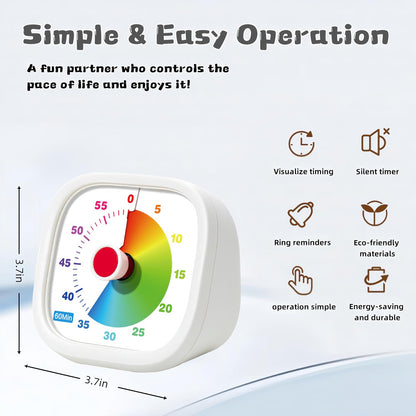 Visual Timer for Kids, 60 Minutes Countdown Timer for Kitchen, Office, Classroom, Home, Study, Task Reminder, No Ticking Time Timer, Time Manager (White)