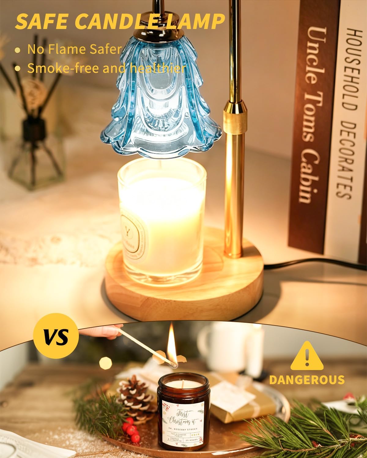 SupBri Candle Warmer Lamp with Timer & 4Bulbs, Pink Flower Glass Shdae