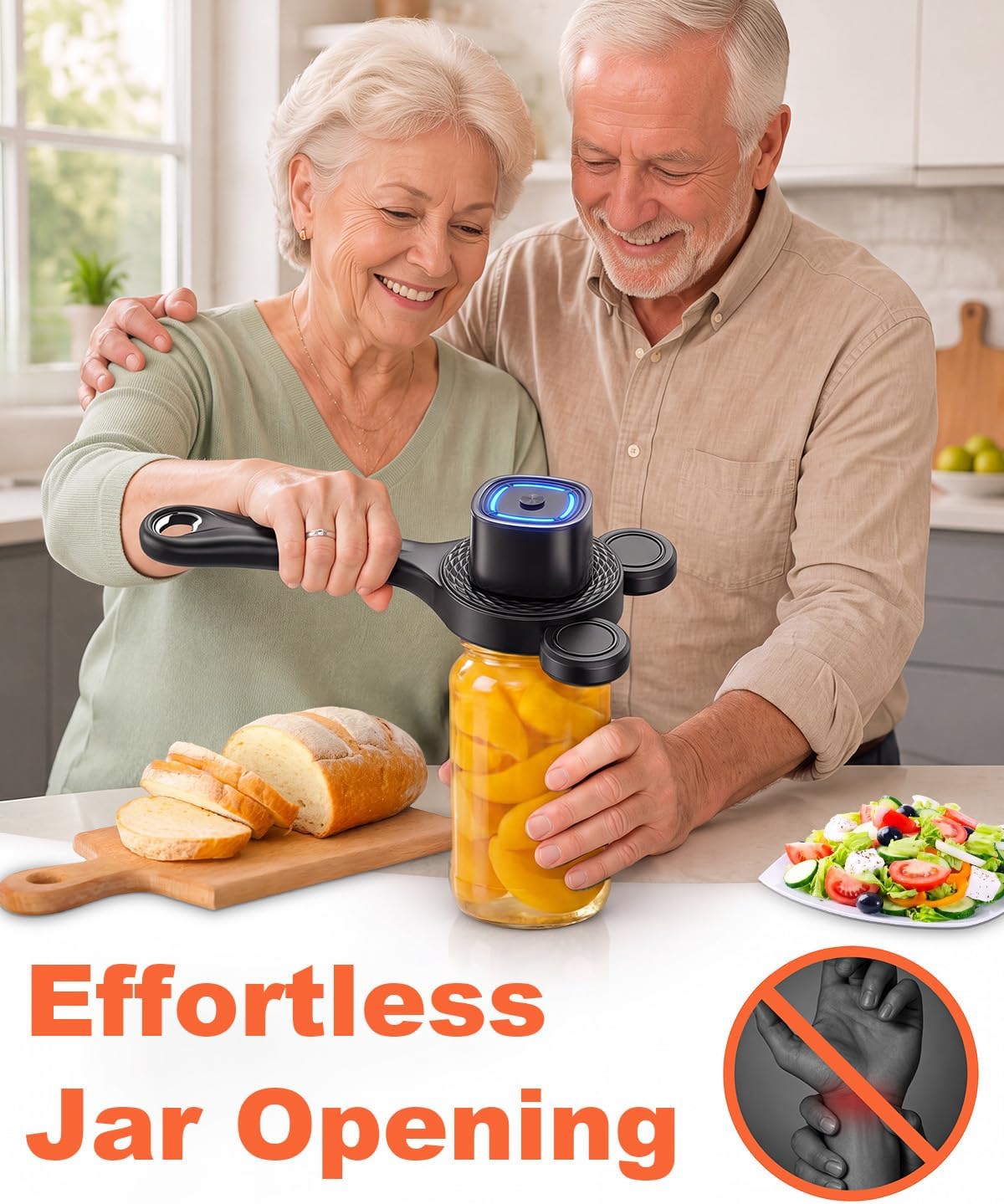 Electric Jar Opener with Non-Slip Grip for Seniors with Arthritis | 2-in-1 Automatic Jar & Bottle Opener Rechargeable, Easy Twist Off Lid Opener for Beer, Jar, Fits 1''-3.5'' Cap