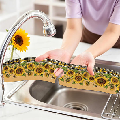 2Pcs Peonies Kitchen Sink Splash Guard Faucet Mat Vintage Florals Faucet Mat For Bathroom Kitchen 5.5x23.6In