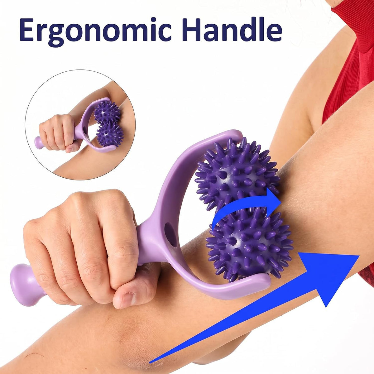 Handheld Spiky Massage Balls Rollers, 2 Wheel Spiky Massage Ball Rollers Silicone Manual Massage Roller with Handle Pressure Point Muscle Massage Tool for Foot Arm Body Neck Leg Pain Pressure Relief