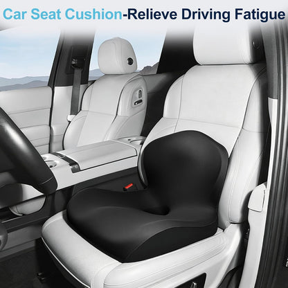 Seat Cushion for Office Chair and Car, L-Shaped Ergonomic Car Seat Cushions, Memory Foam Chair Cushion, Lumbar Support Pillow for Wheelchair, Car, Home, Office, Desk, Black