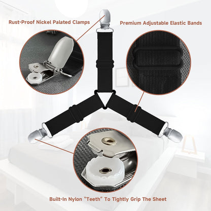 Bed Sheet Straps, Upgrade Fitted Bed Sheet Holders for Corners, Non Slip Sheet Clips White