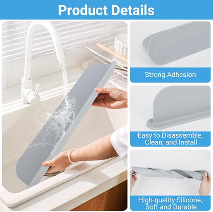 19.3 inch Silicone Sink Splash Guard, Splash Guard for Kitchen Sink Area, Backsplash Protector for Kitchen Countertop & Bathroom Bathtub with Non-Slip Strong Suction, White